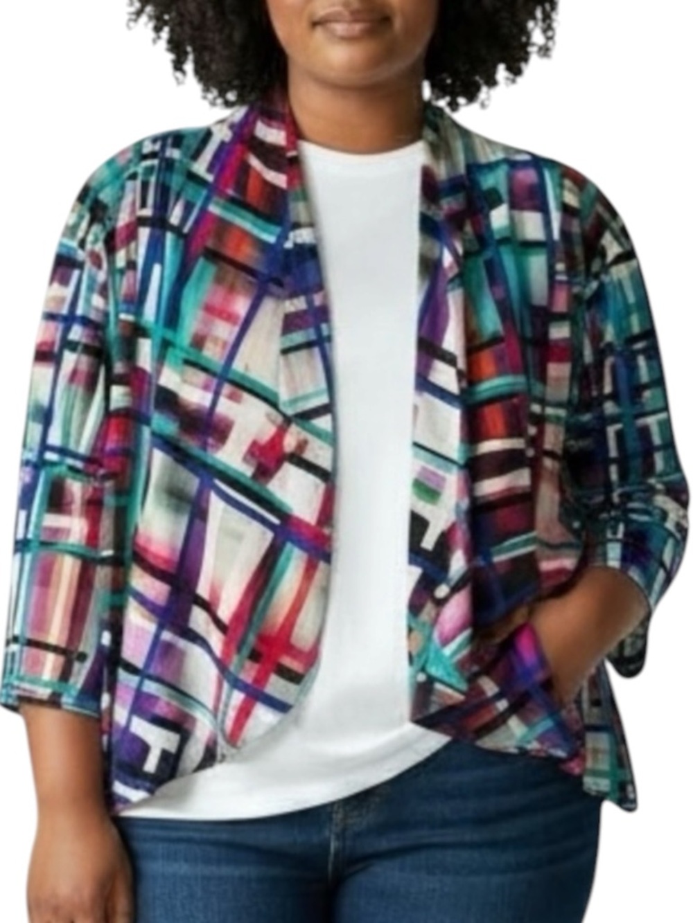 PECK & PECK Colorful Geometric Open Front Cardigan Size 1X — GORGEOUS!!!
